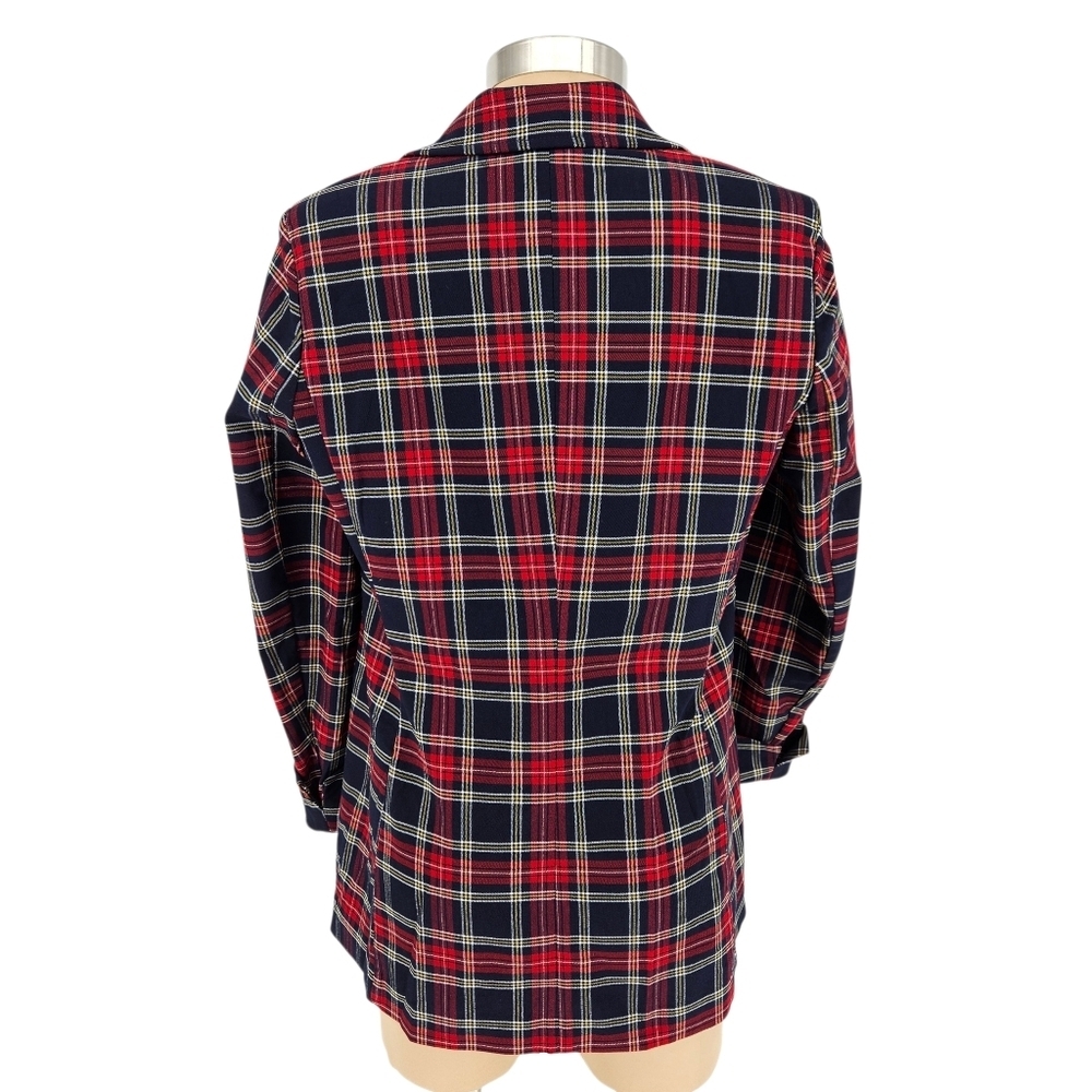 Anne Klein Blazer Red Plaid Long Sleeve Button Lightweight Career Jacket Medium - Picture 4 of 8